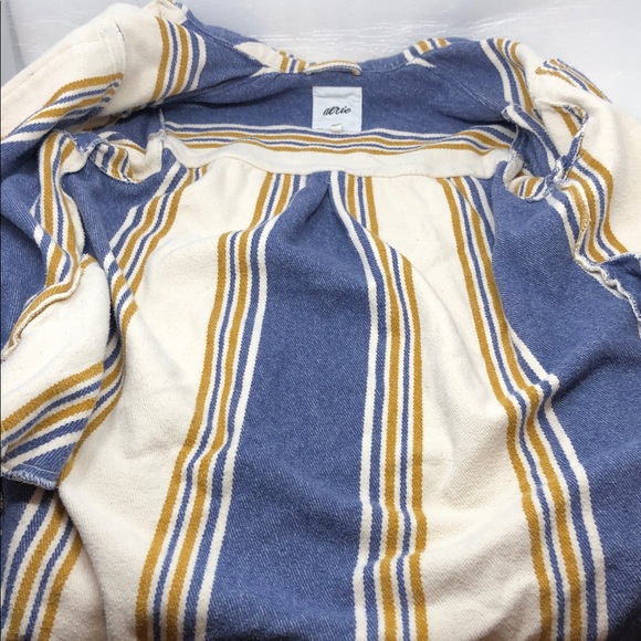 Aerie Striped Shacket Button Up Long Sleeve Flannel Yellow Blue Oversized XS - Picture 9 of 16